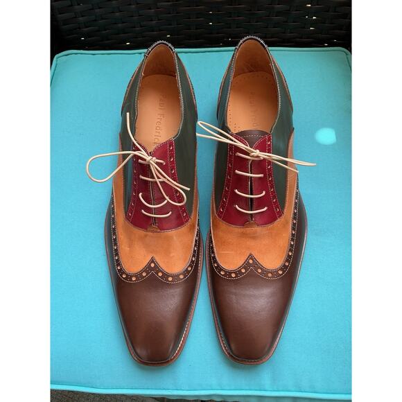 PAUL FREDRICK Men 13M Italian Oxford Wingtip Multi Color Dress Shoe Cuoio Brogue main image 8